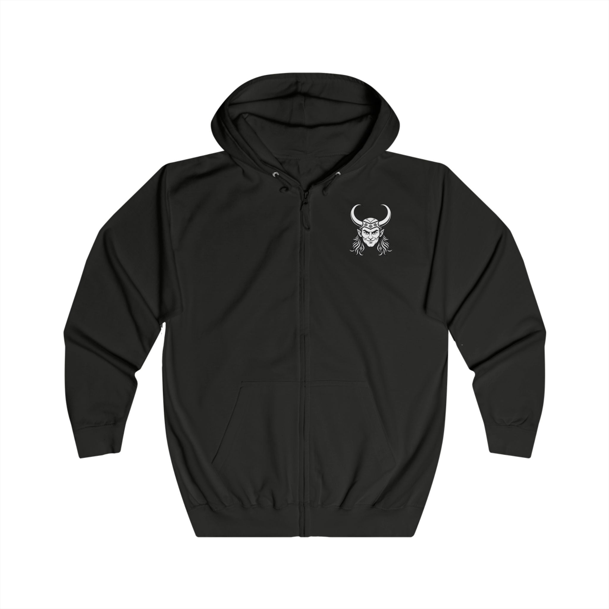 Viking Horned Warrior Zip Hoodie — Norse Helmet Graphic Full-Zip