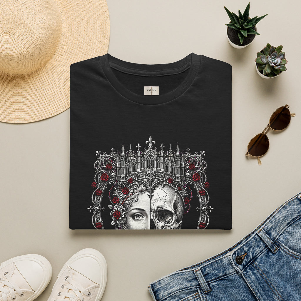 Gothic Half-Skull Portrait T-Shirt