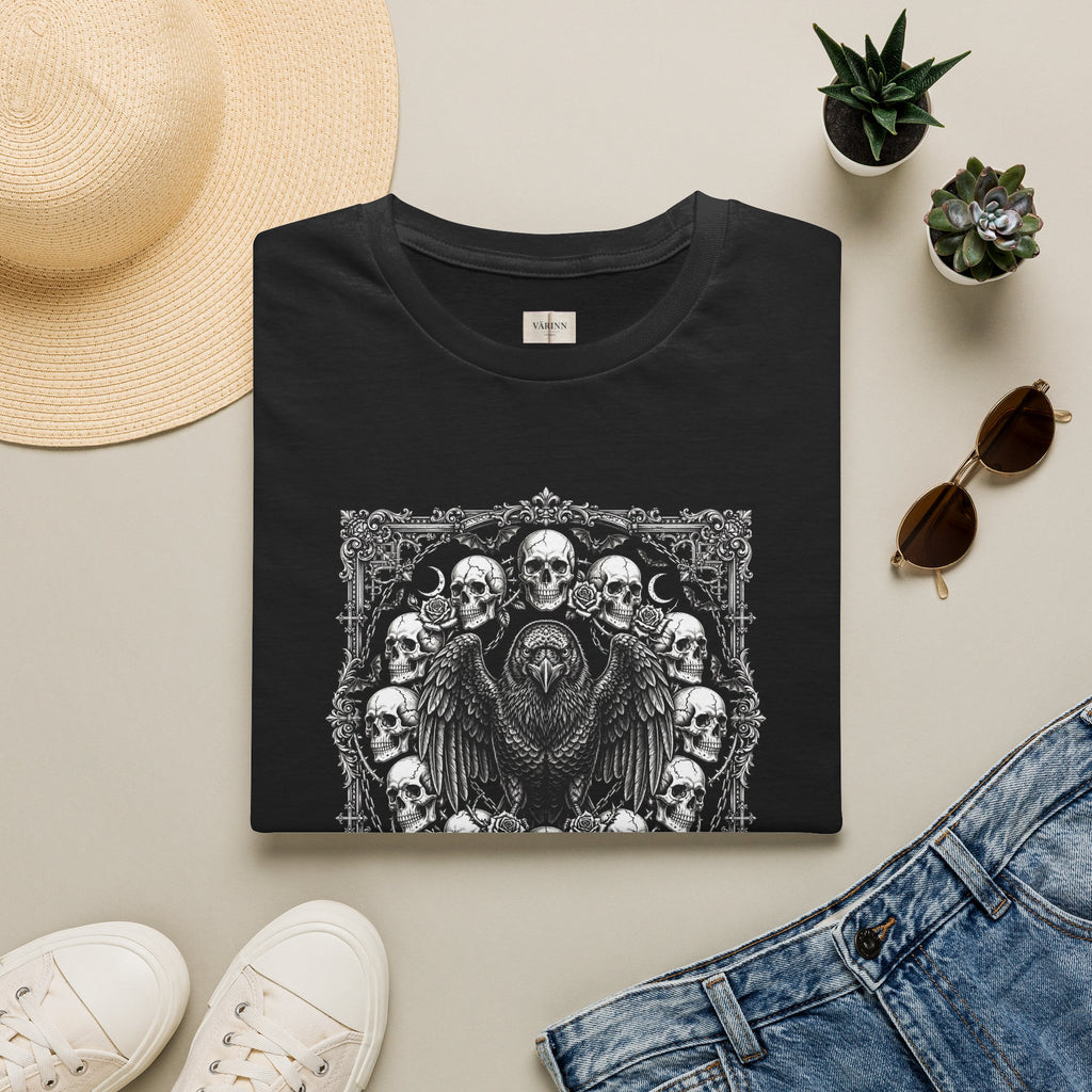 Gothic Raven & Skull Graphic T-Shirt