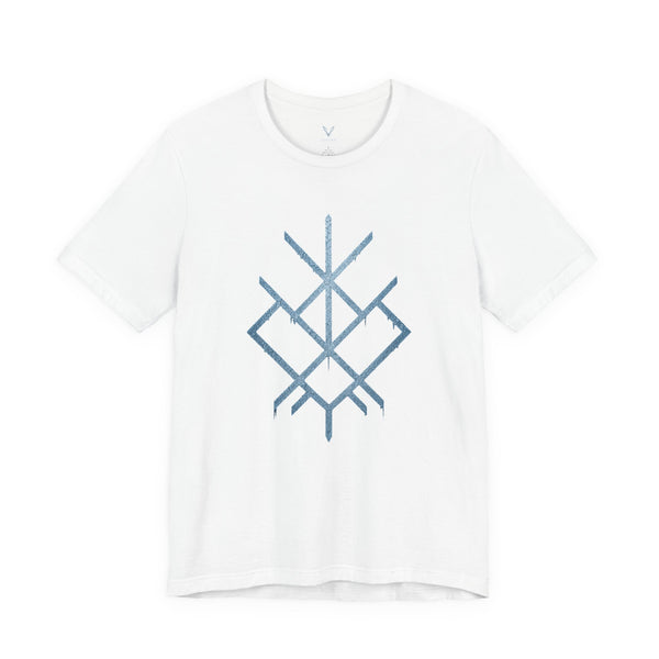 Geometric Nordic Rune Tee — Minimal Blue Symbol T-Shirt