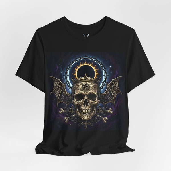 Skull & Bat Wings Tee — Gothic Halo Skull T‑Shirt