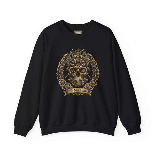 Crewneck Sweatshirt — Steampunk Skull ‘Ink Mechanic’ Graphic