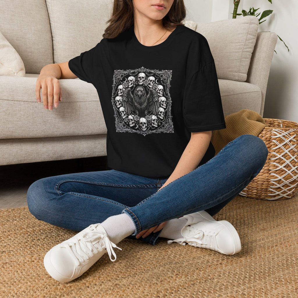 Gothic Raven & Skull Graphic T-Shirt