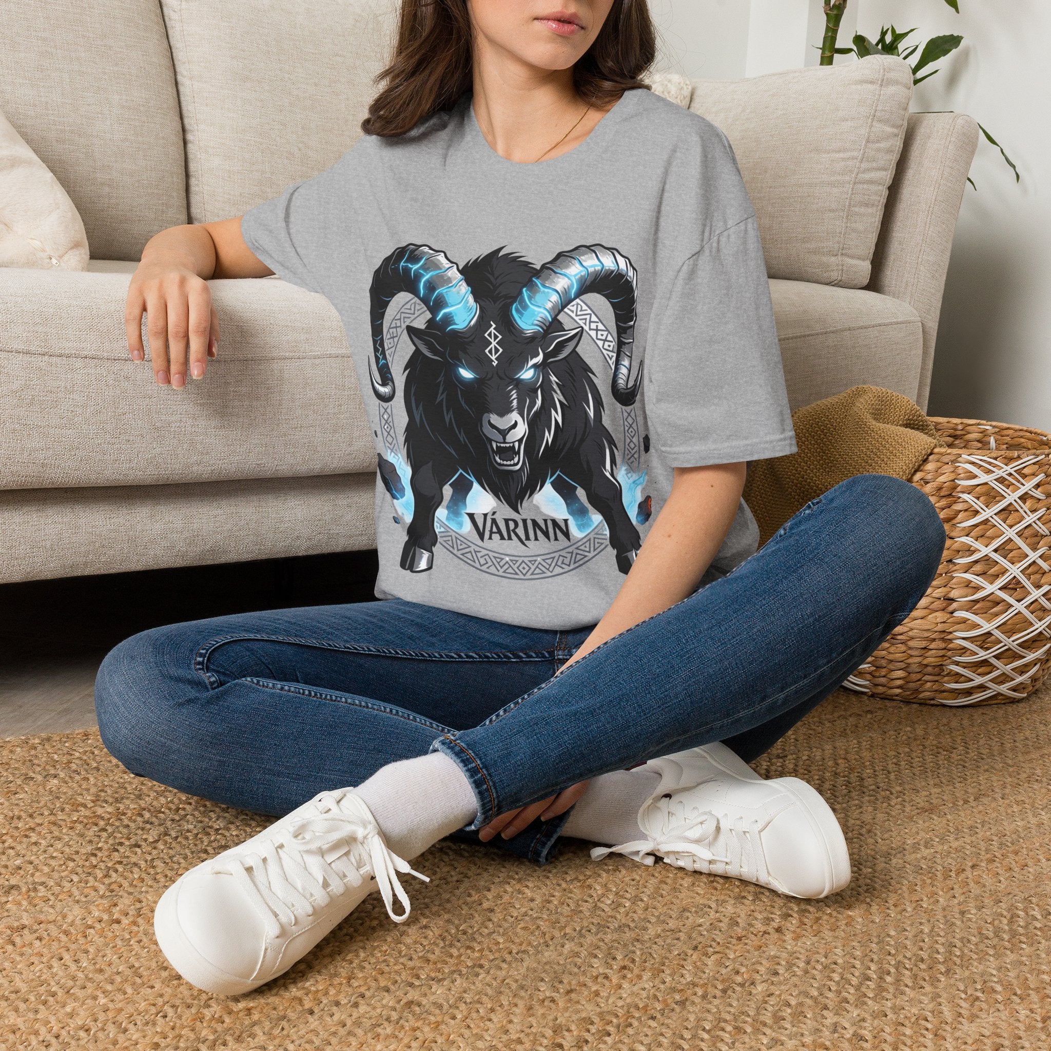 Viking Goat Rune T-Shirt — Varinn Horned Goat Norse Graphic Tee