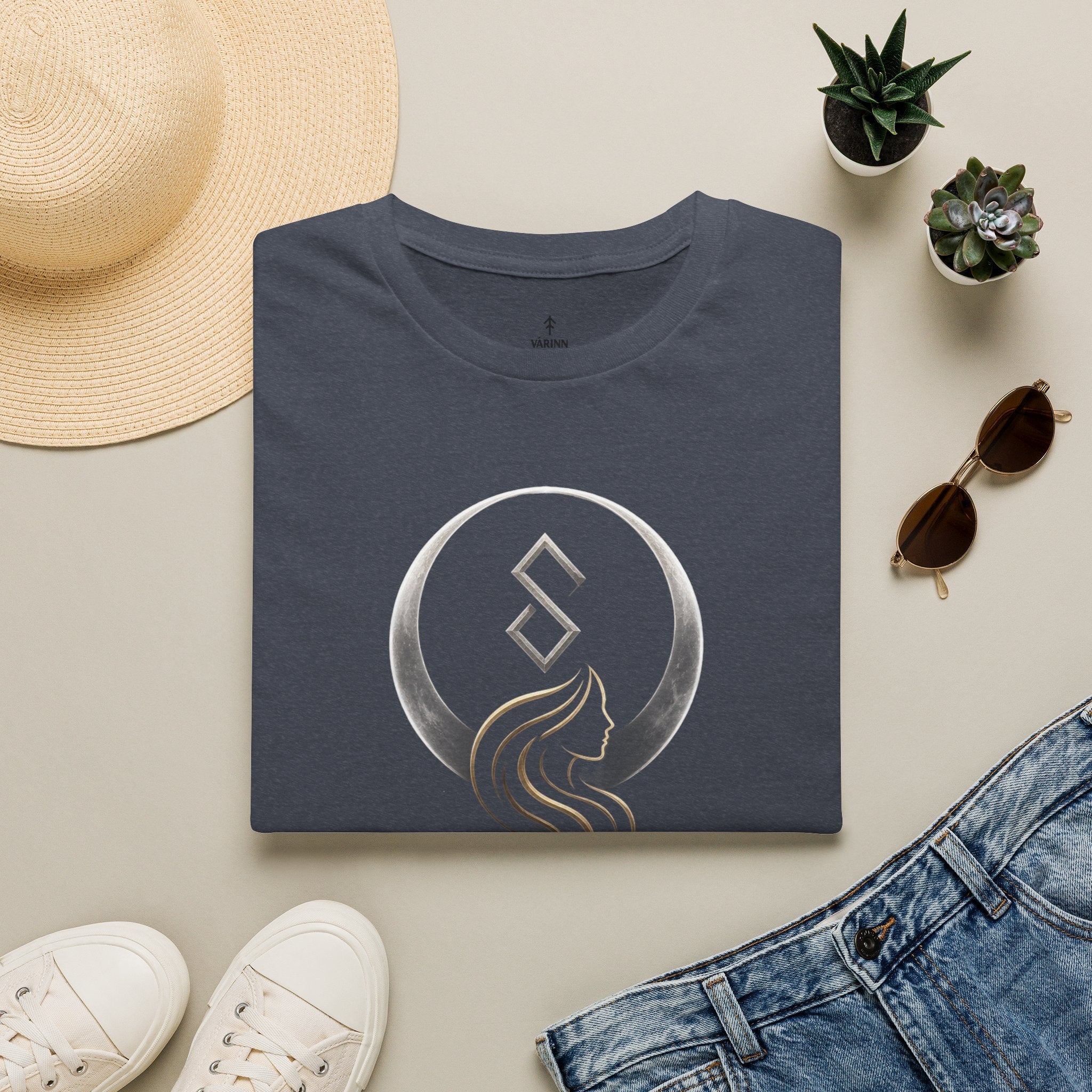 SIF Green Crest T‑Shirt — Celtic Moon & Mermaid Emblem Graphic Tee