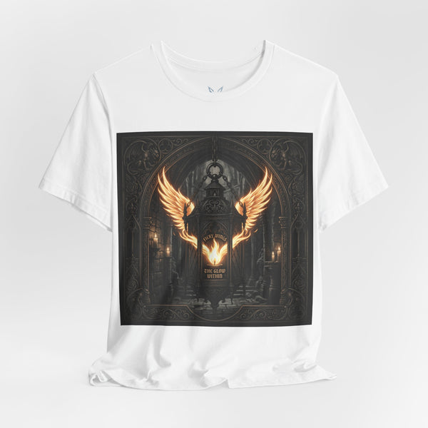 Angel Wings Cathedral Graphic Tee — "Rise From Ashes" Gothic Flame T-Shirt