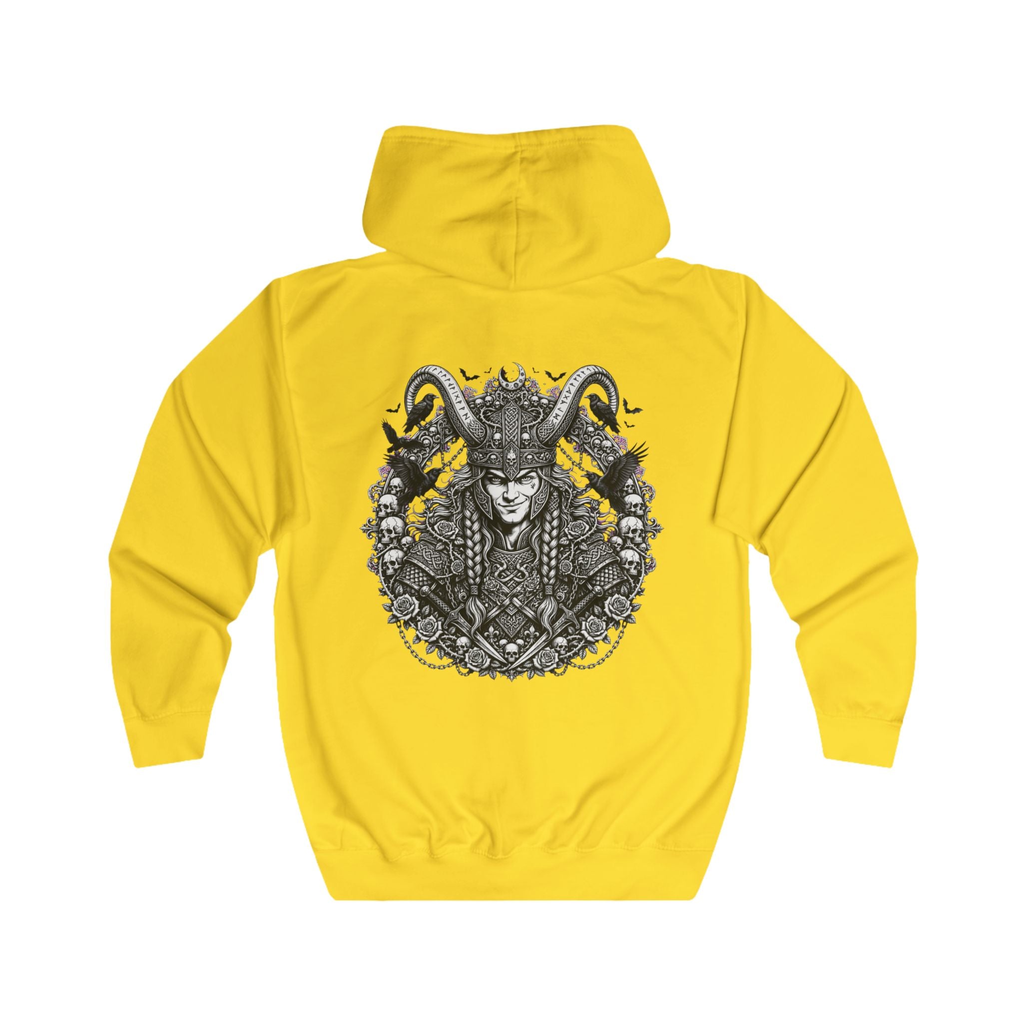 Viking Horned Warrior Zip Hoodie — Norse Helmet Graphic Full-Zip