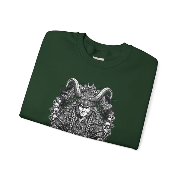 Occult Goat-Heads Crewneck Sweatshirt — Vintage Pagan Skull & Horned Deity Design