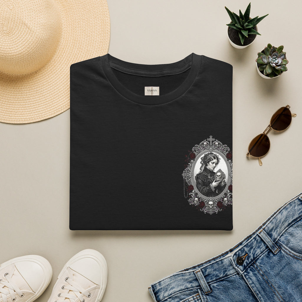 Gothic Madonna & Child Chest Print T‑Shirt — Vintage Religious Portrait Tee