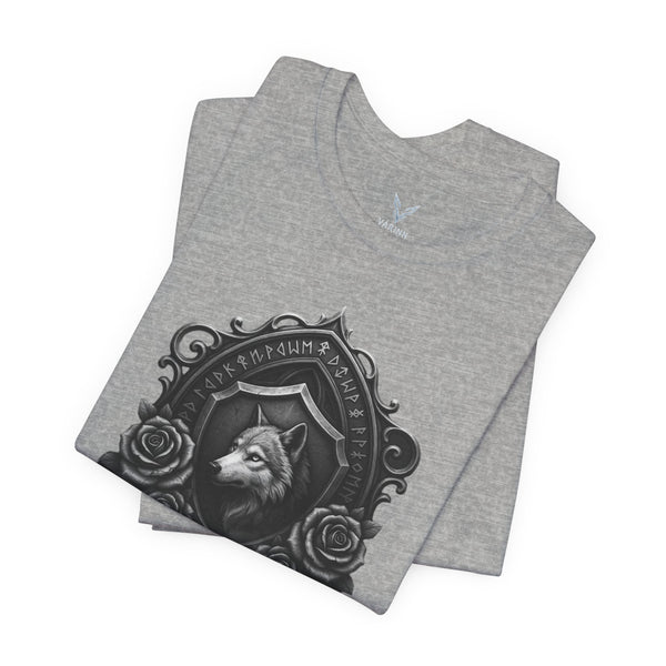 Gothic Raven Crest Tee — Vintage Black Rose Memorial Design