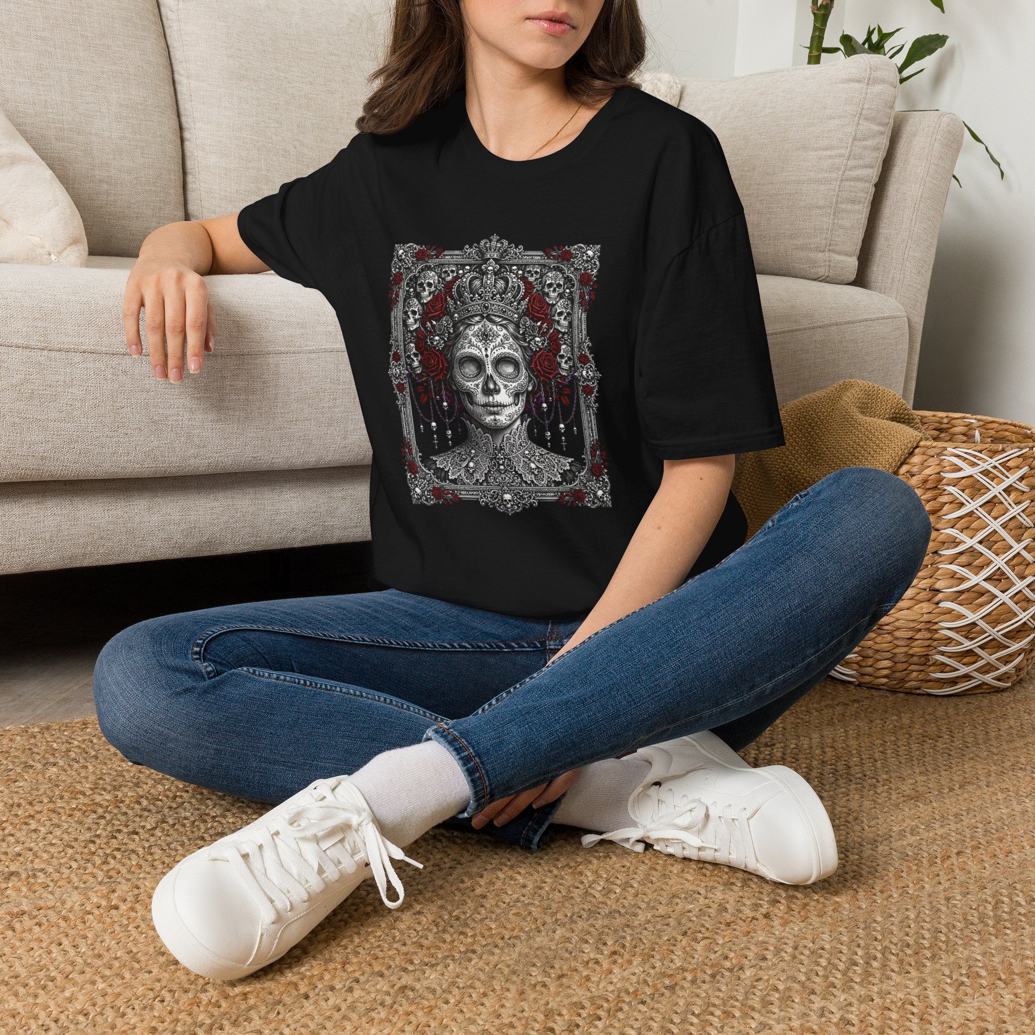 Skull Queen T-Shirt — Gothic Day of the Dead Floral Tee