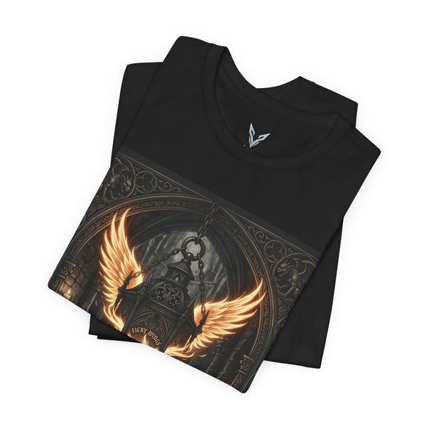 Angel Wings Cathedral Graphic Tee — "Rise From Ashes" Gothic Flame T-Shirt