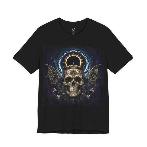 Skull & Bat Wings Tee — Gothic Halo Skull T‑Shirt