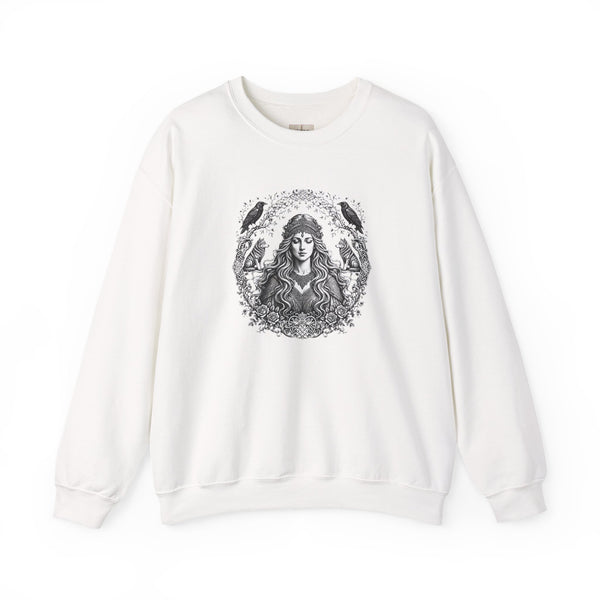 Witchy Goddess Crewneck Sweatshirt – Mystical Raven Illustration