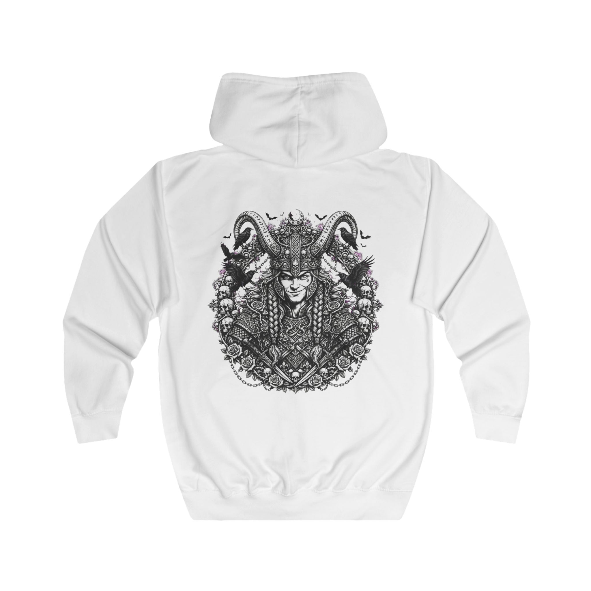 Viking Horned Warrior Zip Hoodie — Norse Helmet Graphic Full-Zip