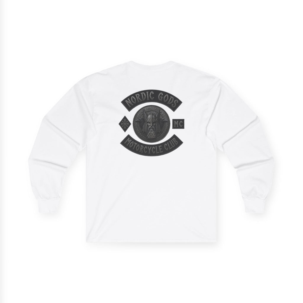 Nordic Gods Motorcycle Club Long Sleeve Tee — Viking Helmet Crest