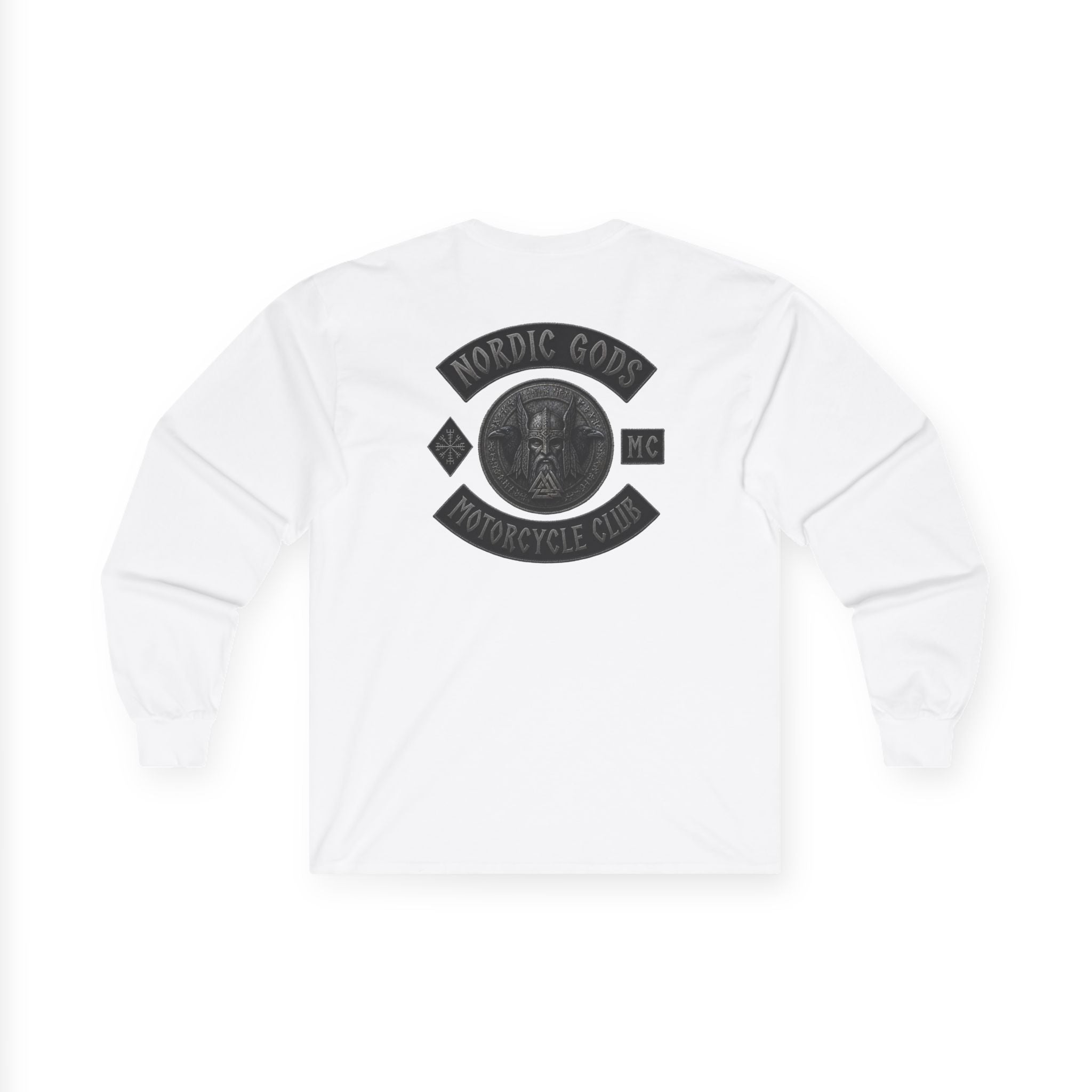 Nordic Gods Motorcycle Club Long Sleeve Tee — Viking Helmet Crest
