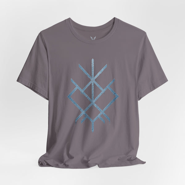 Geometric Nordic Rune Tee — Minimal Blue Symbol T-Shirt