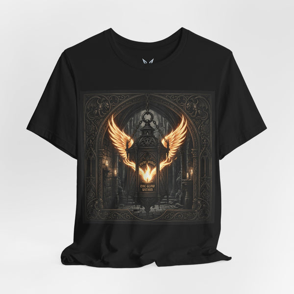 Angel Wings Cathedral Graphic Tee — "Rise From Ashes" Gothic Flame T-Shirt