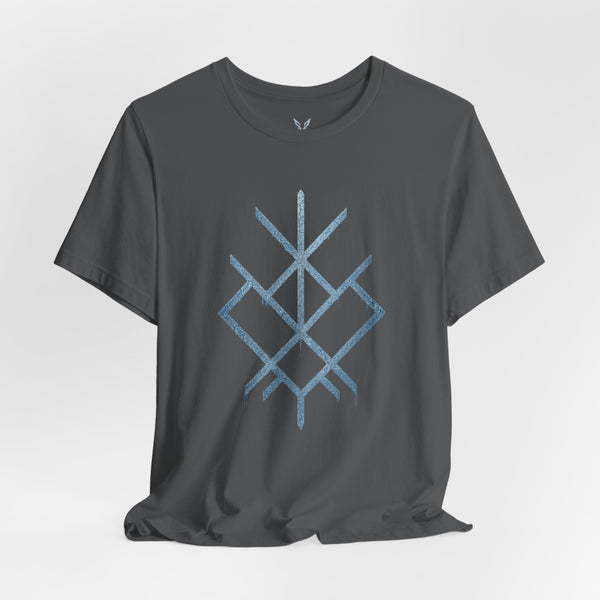 Geometric Nordic Rune Tee — Minimal Blue Symbol T-Shirt