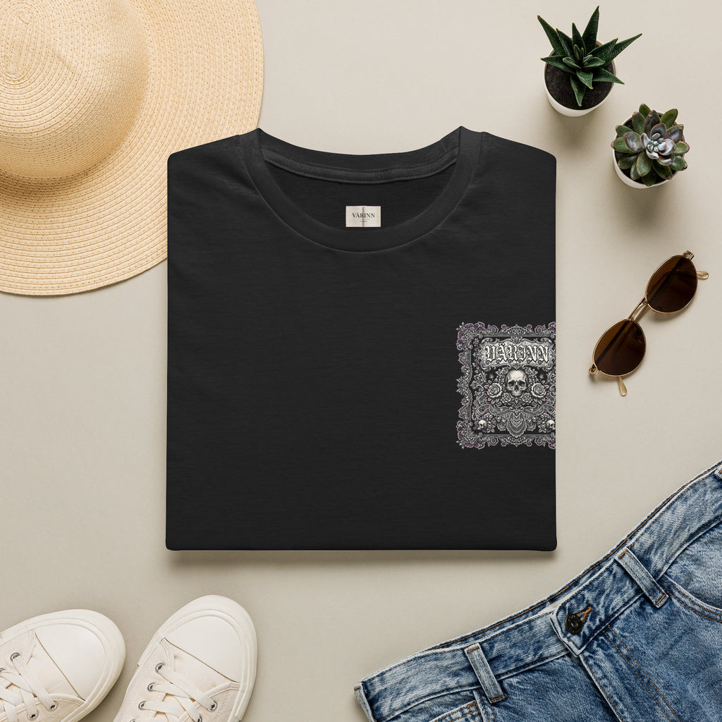 Varinn Skull Garden Pocket Tee — Gothic Floral Skull Graphic T‑Shirt