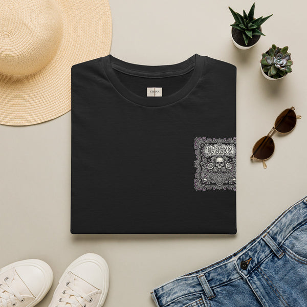 Varinn Skull Garden Pocket Tee — Gothic Floral Skull Graphic T‑Shirt