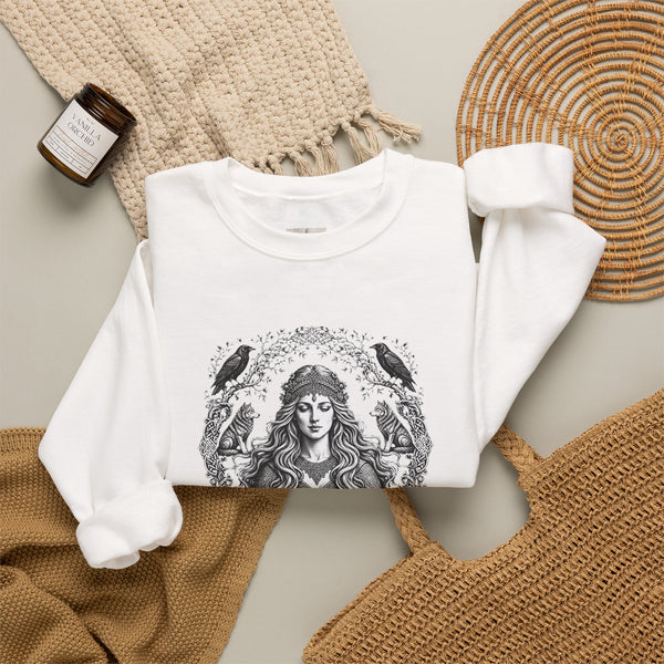 Witchy Goddess Crewneck Sweatshirt – Mystical Raven Illustration