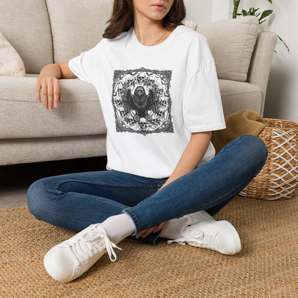 Gothic Raven & Skull Graphic T-Shirt