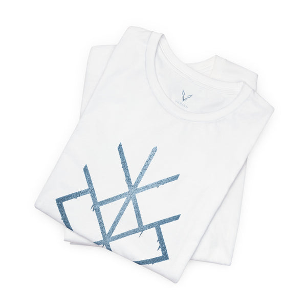 Geometric Nordic Rune Tee — Minimal Blue Symbol T-Shirt