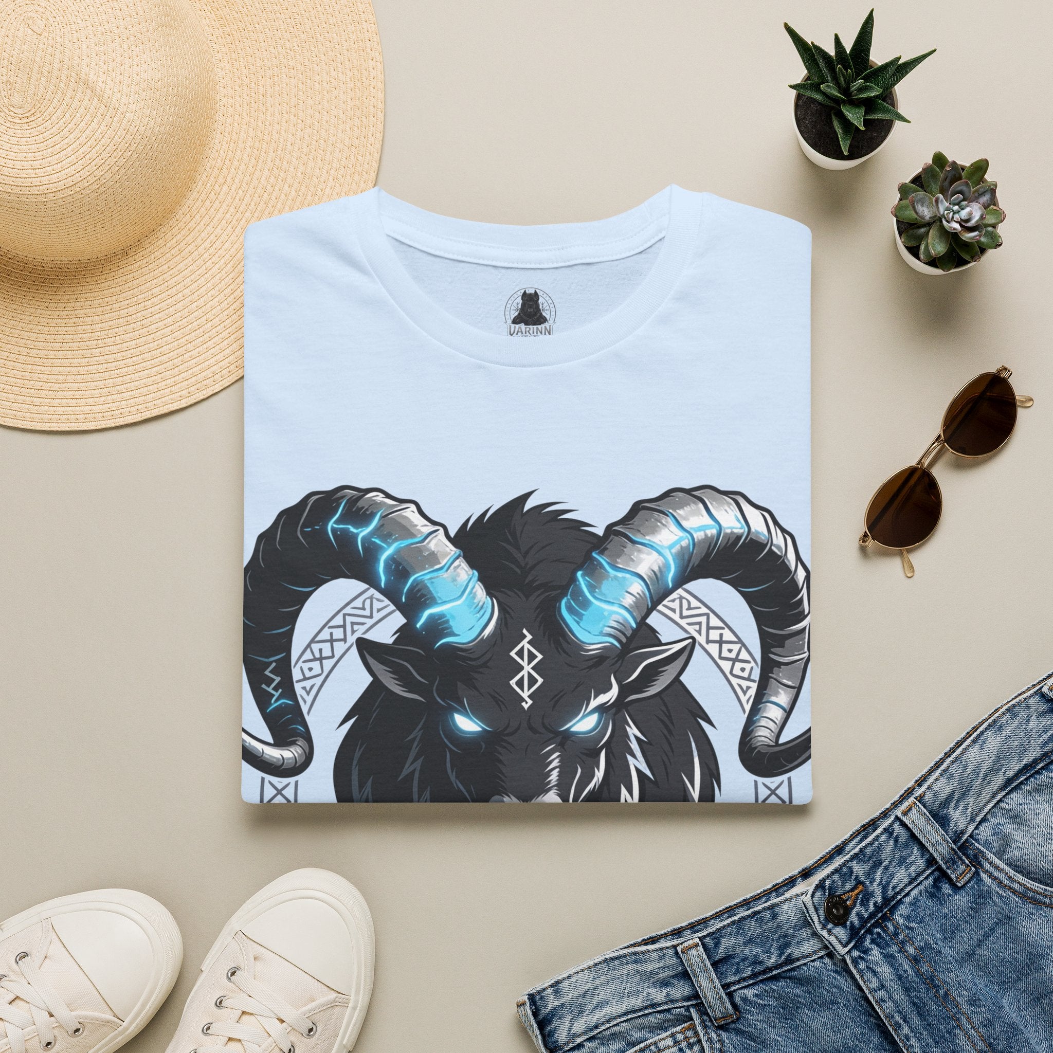 Viking Goat Rune T-Shirt — Varinn Horned Goat Norse Graphic Tee