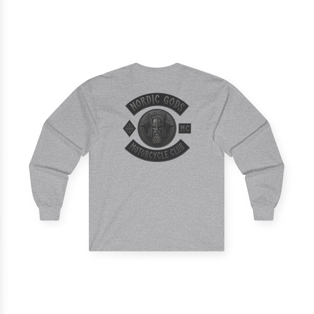 Nordic Gods Motorcycle Club Long Sleeve Tee — Viking Helmet Crest