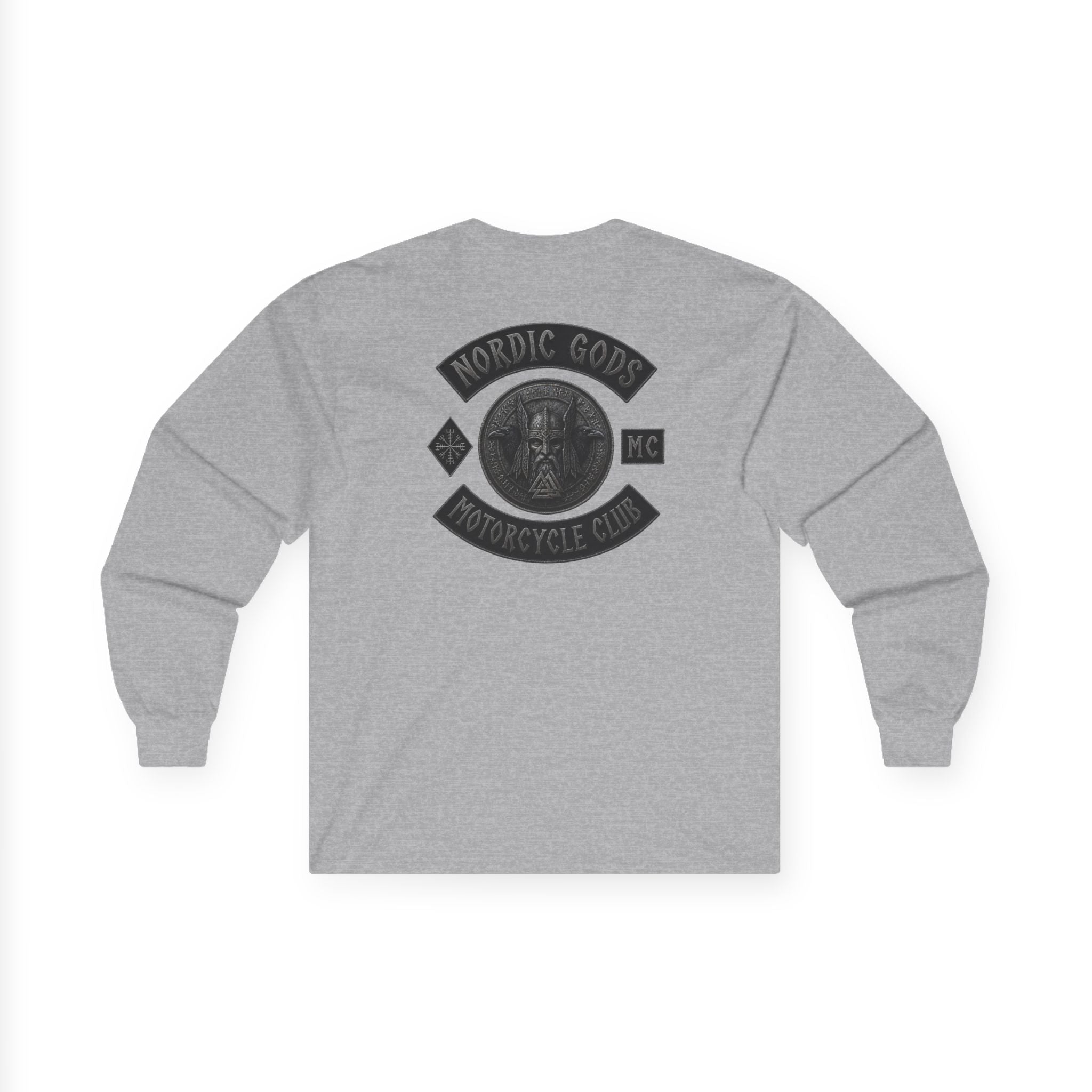 Nordic Gods Motorcycle Club Long Sleeve Tee — Viking Helmet Crest