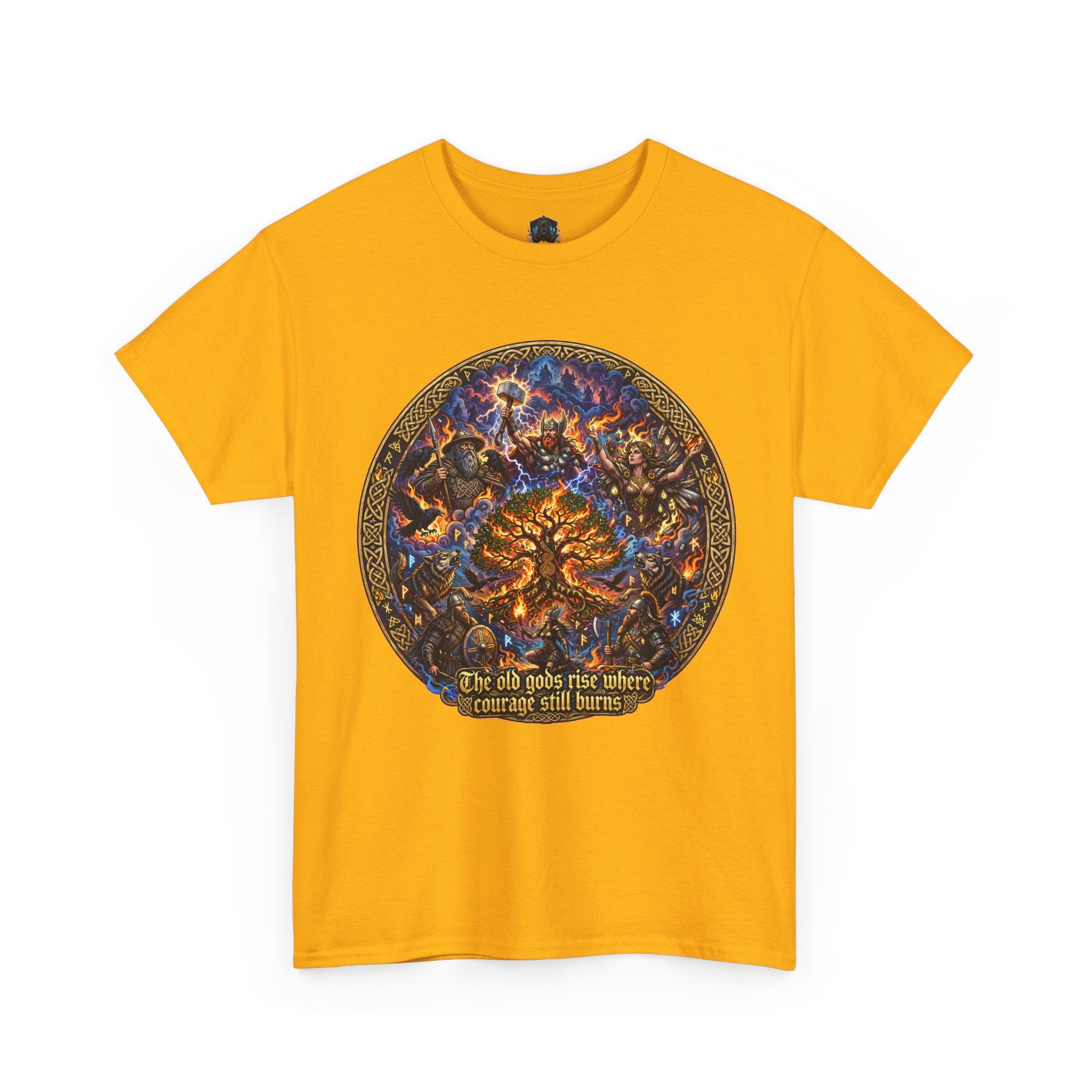 Cosmic Tree of Life Tee — 'The old gods rise; where courage will harvest' Graphic T‑Shirt