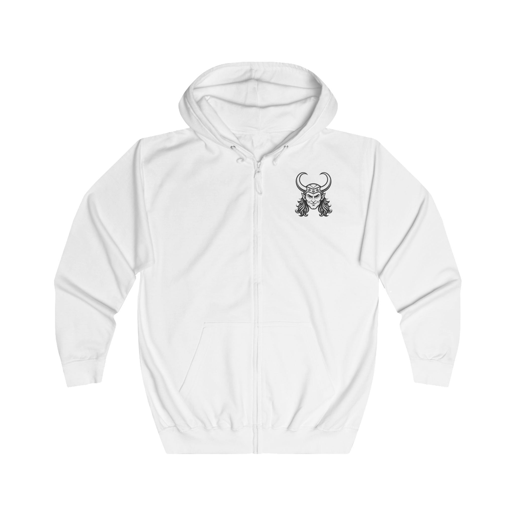 Viking Horned Warrior Zip Hoodie — Norse Helmet Graphic Full-Zip