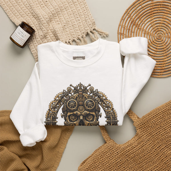Crewneck Sweatshirt — Steampunk Skull ‘Ink Mechanic’ Graphic