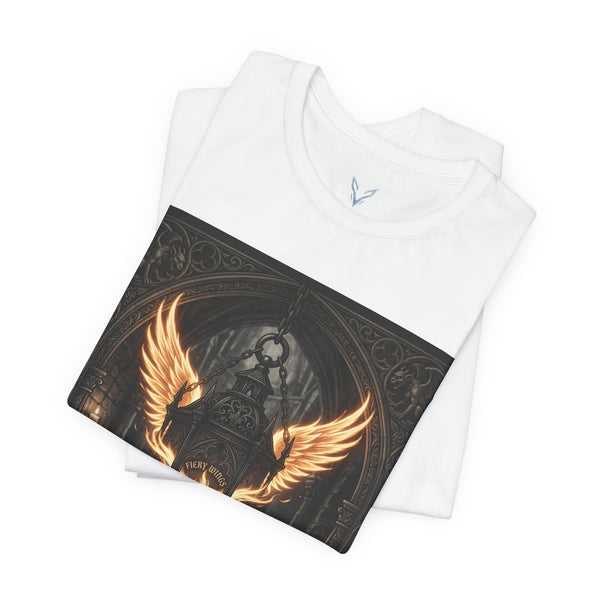 Angel Wings Cathedral Graphic Tee — "Rise From Ashes" Gothic Flame T-Shirt