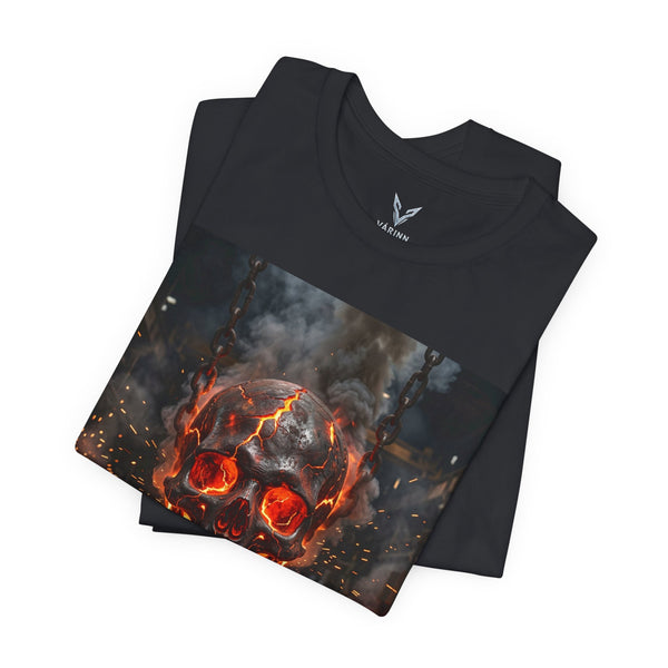 Flaming Skull Graphic Tee — Fiery Metalwork Skull T-Shirt