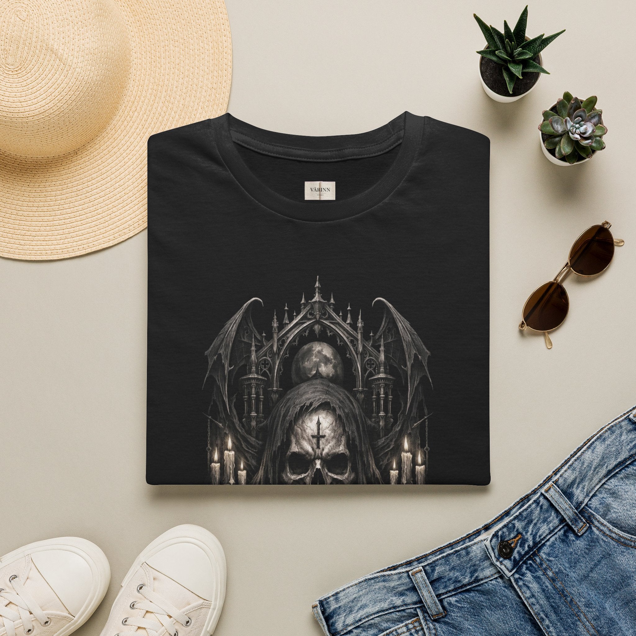 Gothic Skull Cathedral T-Shirt — Dark Grim Reaper Graphic Tee