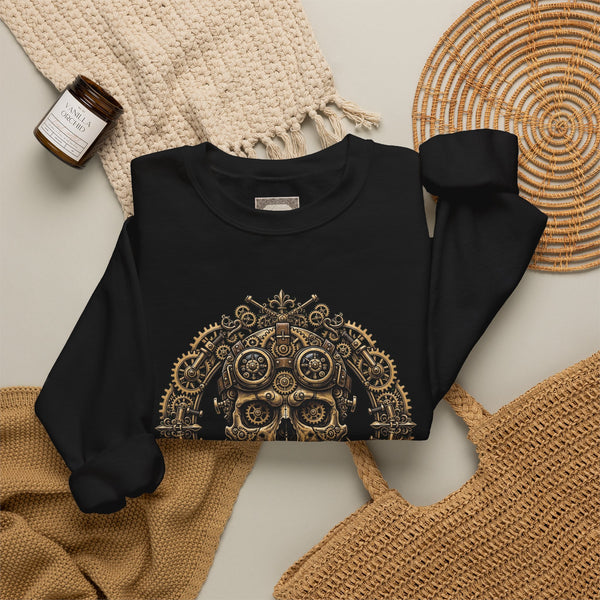 Crewneck Sweatshirt — Steampunk Skull ‘Ink Mechanic’ Graphic