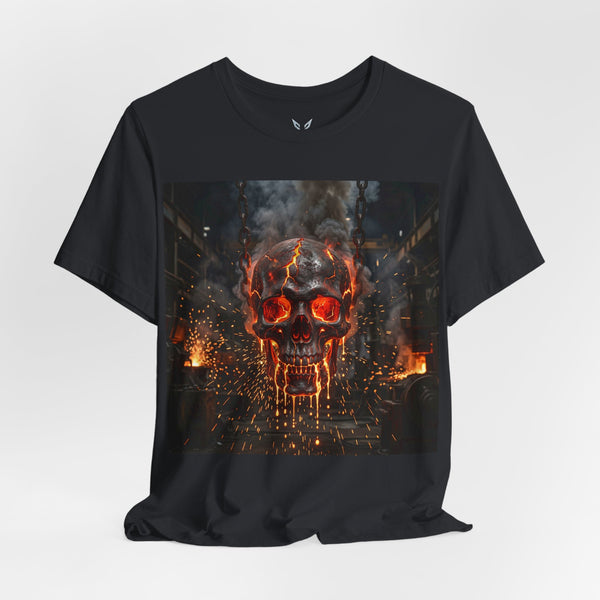 Flaming Skull Graphic Tee — Fiery Metalwork Skull T-Shirt