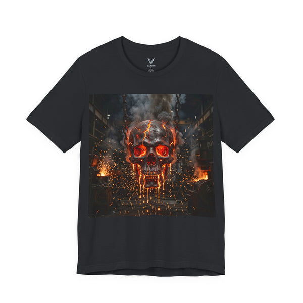 Flaming Skull Graphic Tee — Fiery Metalwork Skull T-Shirt