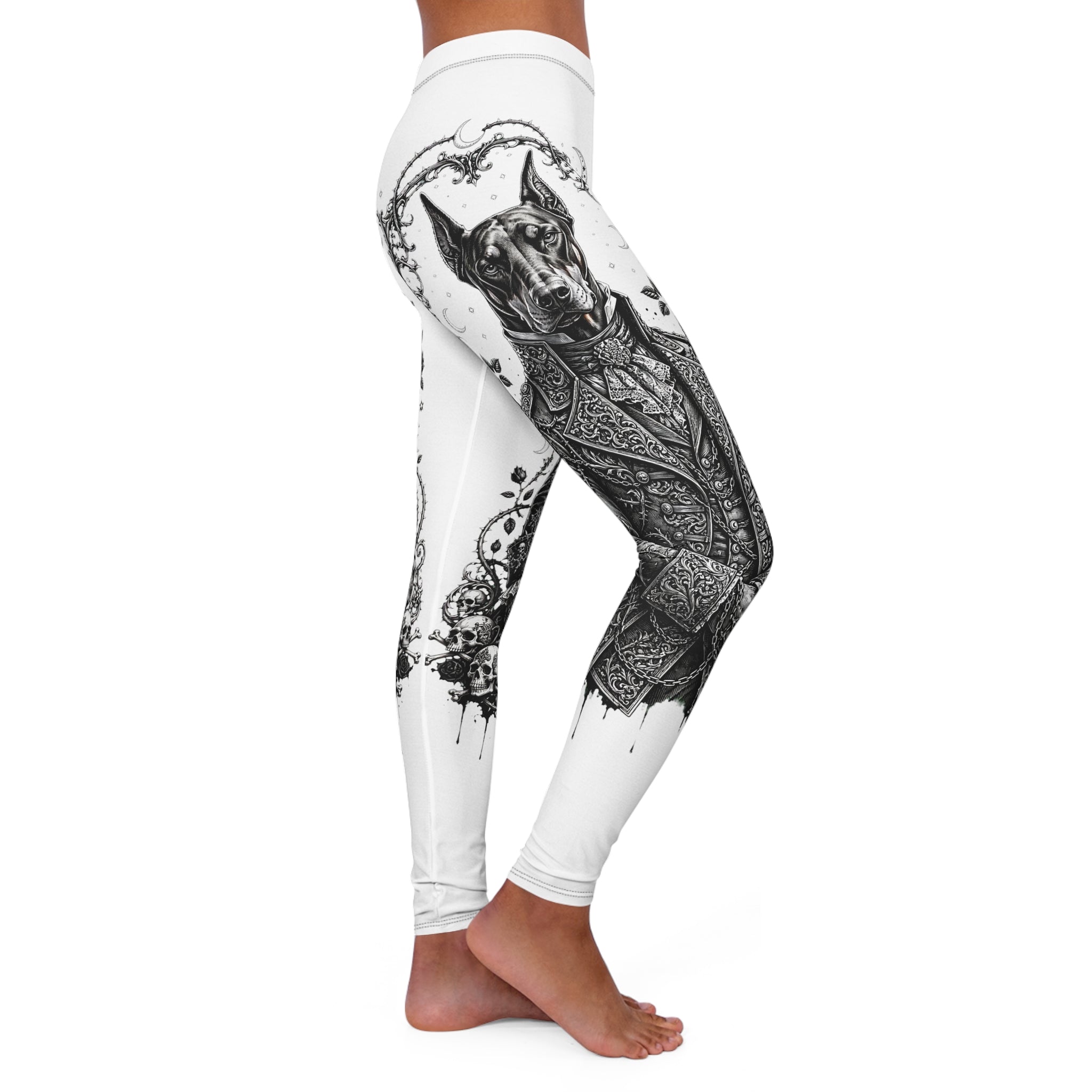 Mystic Snake & Moon Floral Leggings — Black Gothic Yoga Tights