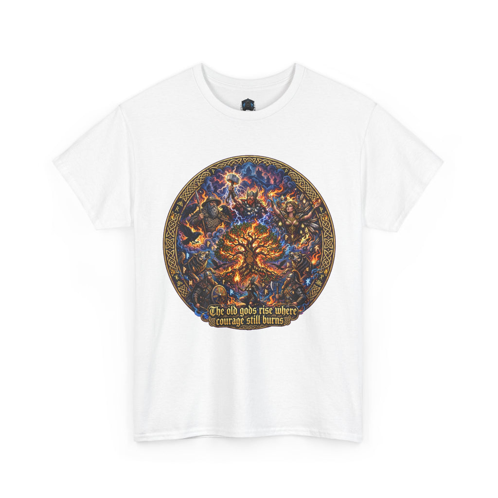Cosmic Tree of Life Tee — 'The old gods rise; where courage will harvest' Graphic T‑Shirt