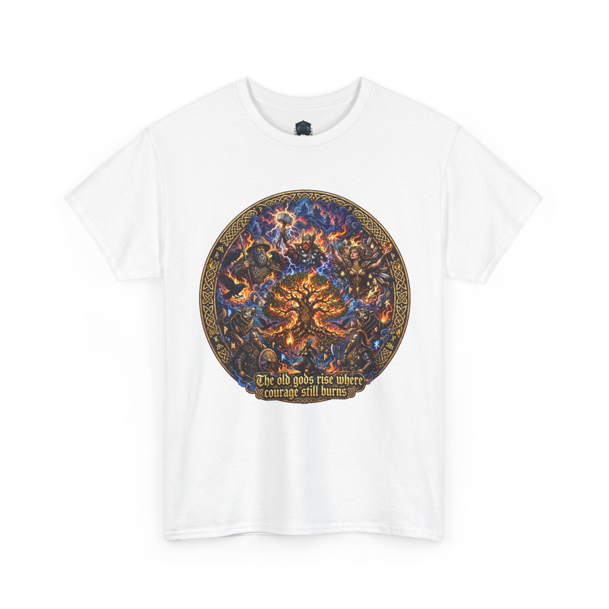 Cosmic Tree of Life Tee — 'The old gods rise; where courage will harvest' Graphic T‑Shirt