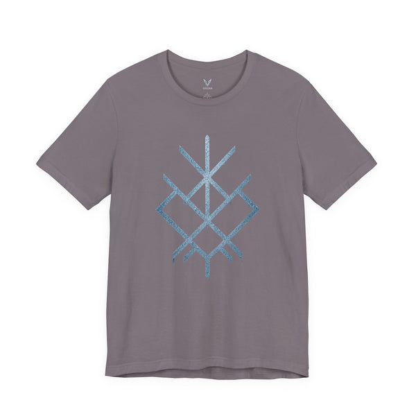 Geometric Nordic Rune Tee — Minimal Blue Symbol T-Shirt