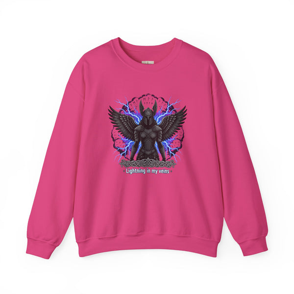 Angel of Shadows Crewneck Sweatshirt — 'Lightning in My Veins' Gothic Winged Design