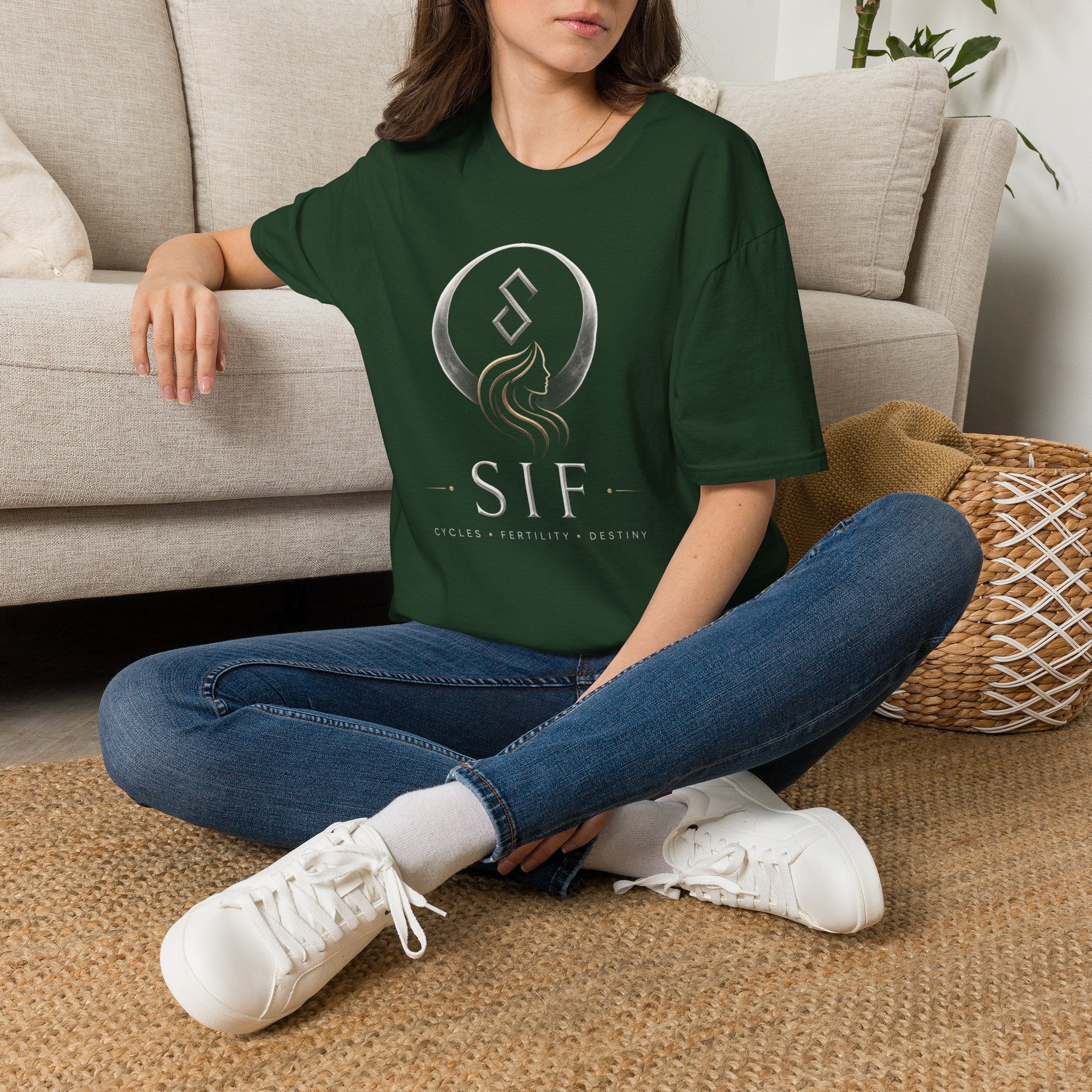 SIF Green Crest T‑Shirt — Celtic Moon & Mermaid Emblem Graphic Tee