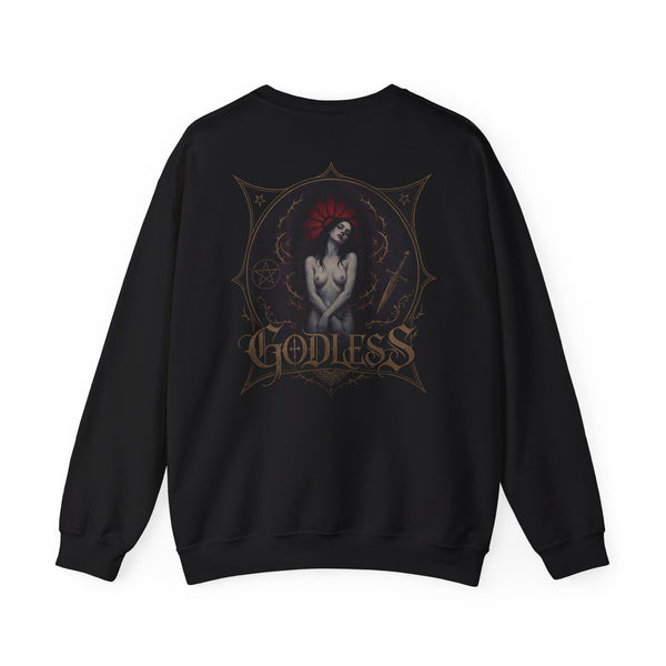 Crewneck Sweatshirt — Dark Gothic Angel Back Graphic, Moody Alternative Streetwear