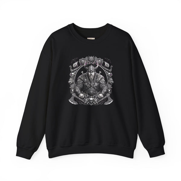 Viking Warrior Crewneck Sweatshirt — Norse Skull & Axe Gothic Design
