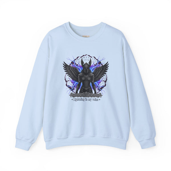 Angel of Shadows Crewneck Sweatshirt — 'Lightning in My Veins' Gothic Winged Design